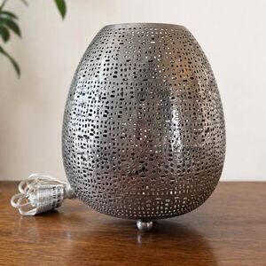Modern Metal Perforated Lamp Lantern Decor Silver 12” Boho